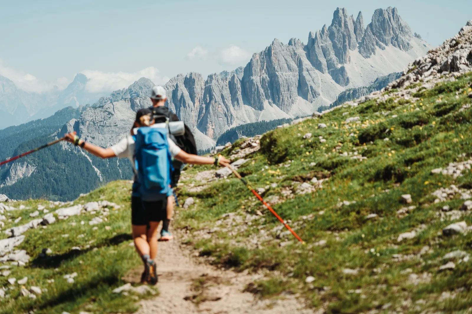 Hikers beneath the Dolomites