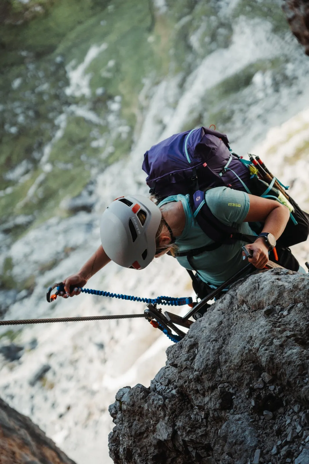 Hiker on exposed rocky terrain