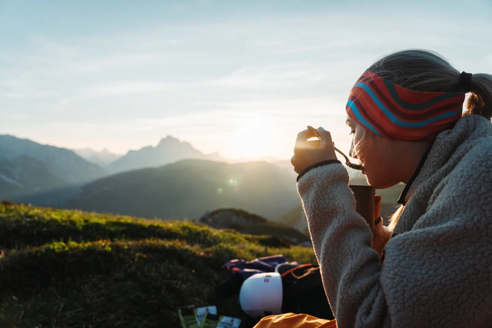 Enjoying dinner during sunset in the mountains