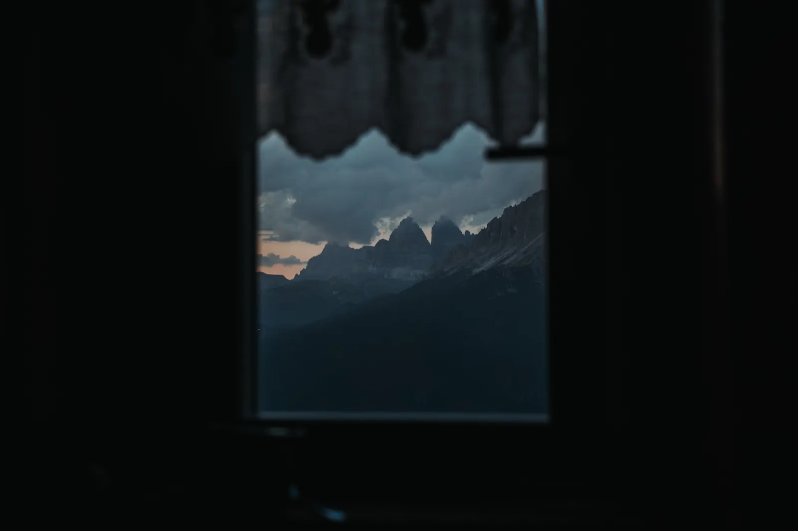 A view from the mountain hut of the Tre Cime in the evening